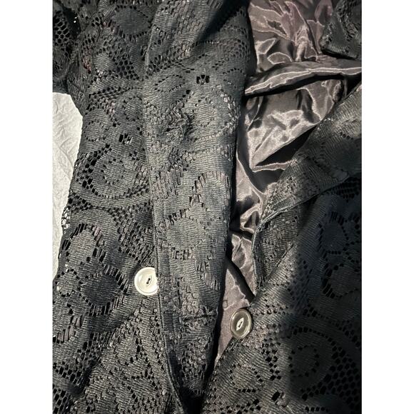 Vintage A Pava Design Black Lace Brocade Long Coat – Size M (Estimate) - Picture 3 of 6